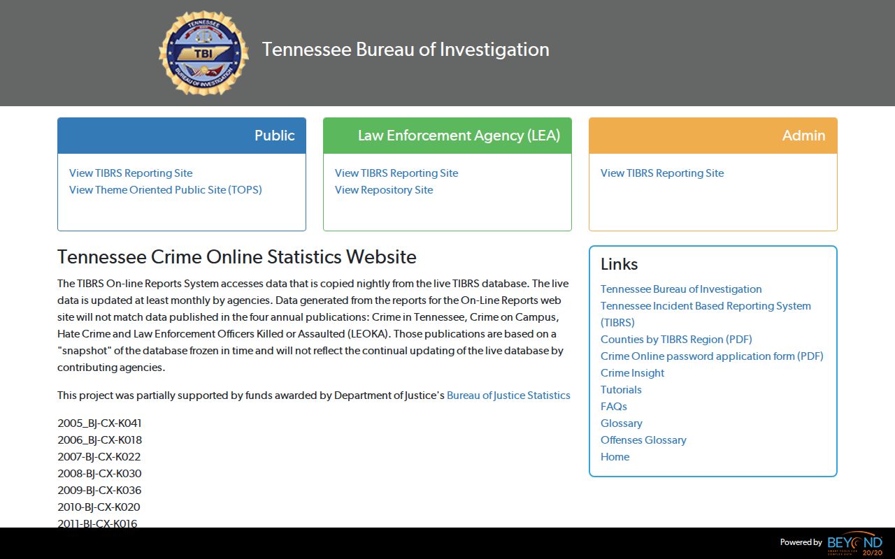 Scott County criminal records TBI CrimeInsight statistics interface