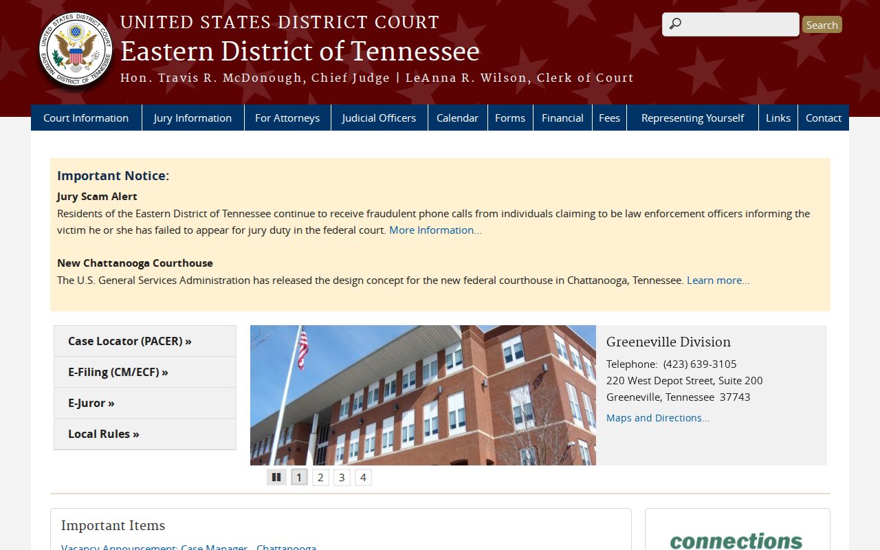 Scott County court case lookup for the Eastern District of Tennessee