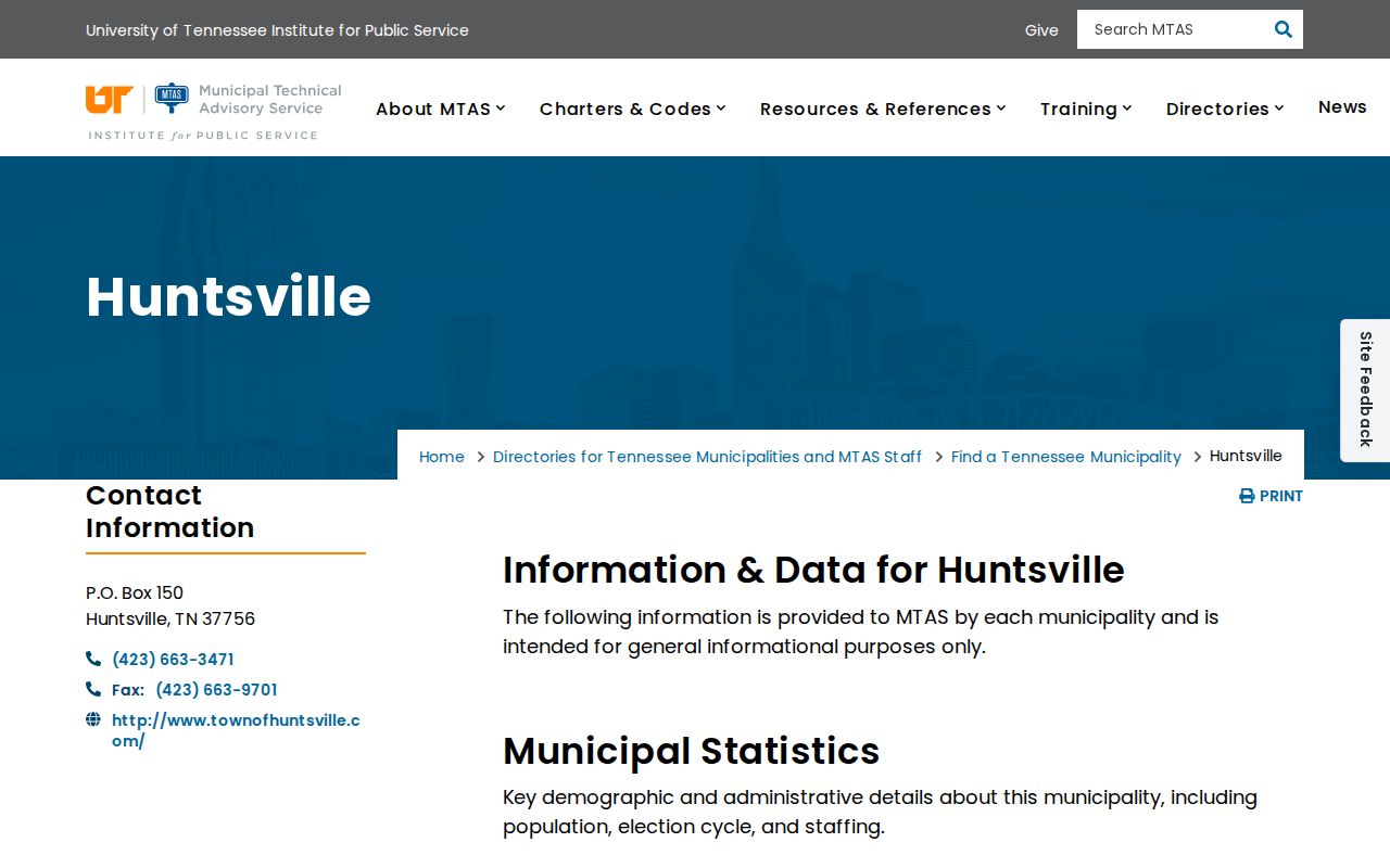 Huntsville criminal records municipal profile from Tennessee MTAS