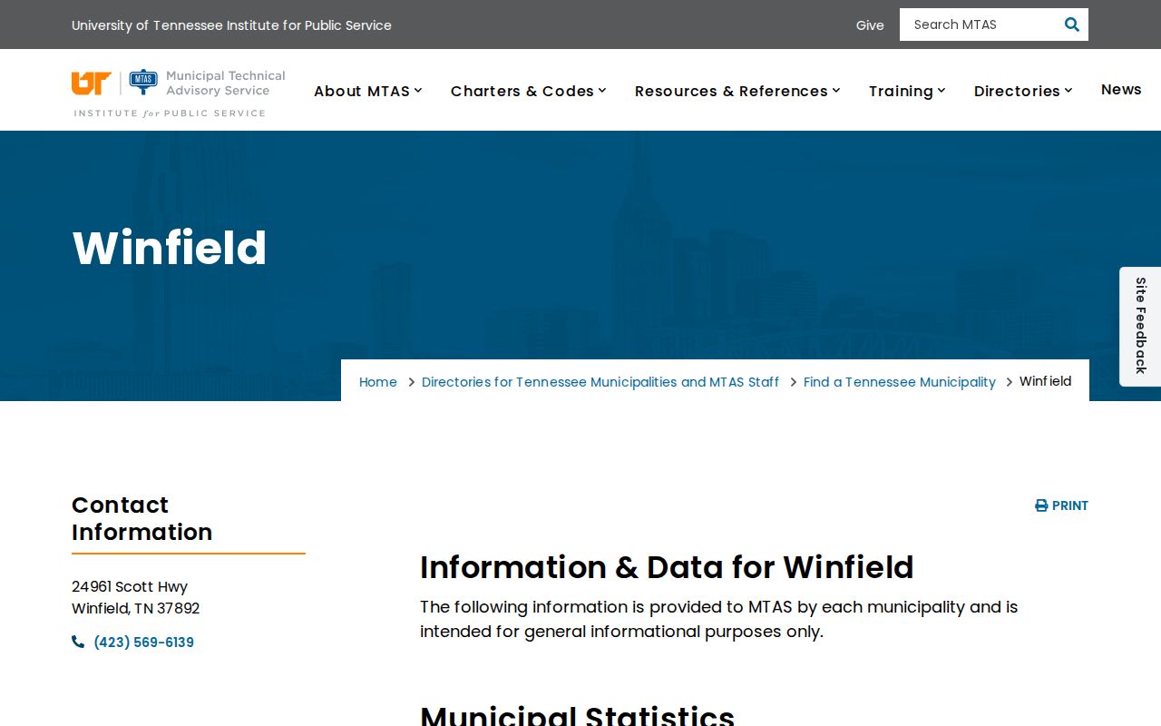 Winfield criminal records contact profile for the municipal building